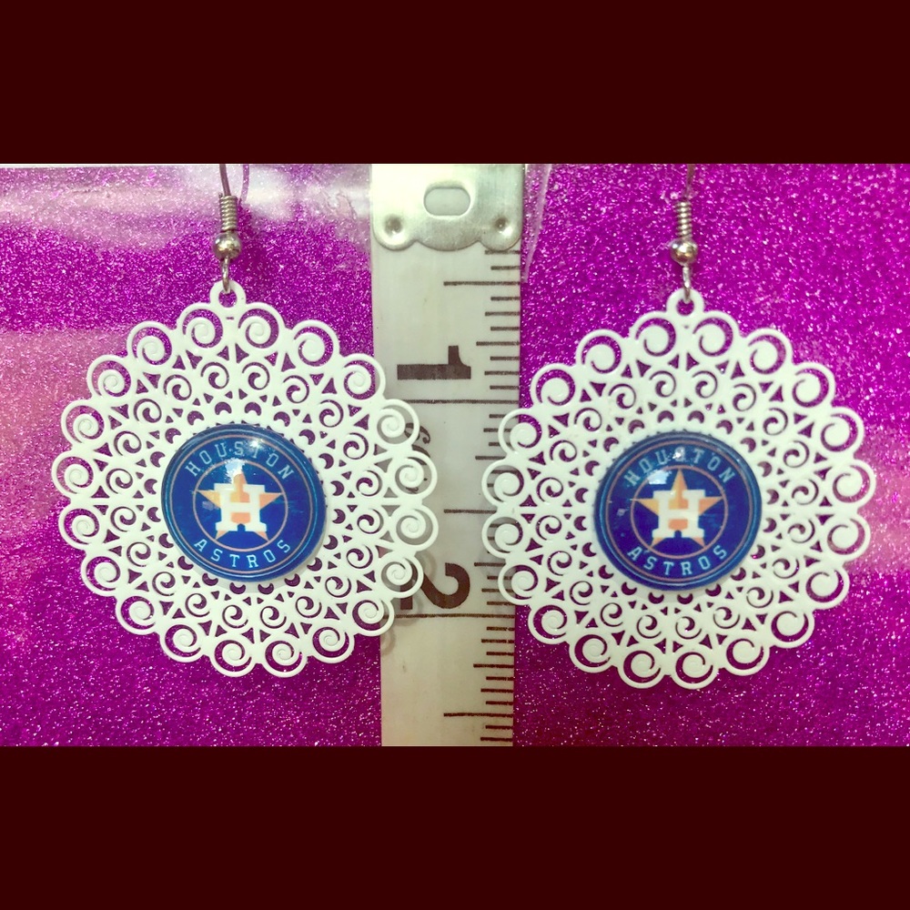 White Swirls Houston Astros Earrings